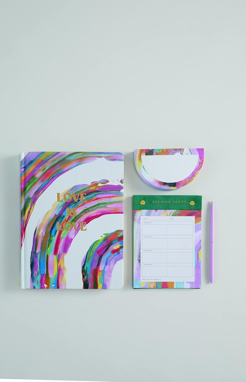 Designworks Ink Love Is Love Colorful Rainbow Abstract Art 7.5" X 10.25" Jumbo Journal Notebook with Cloth Cover, Gold Accents, Lined Pages, Ribbon Marker for Work, Writing, Journaling