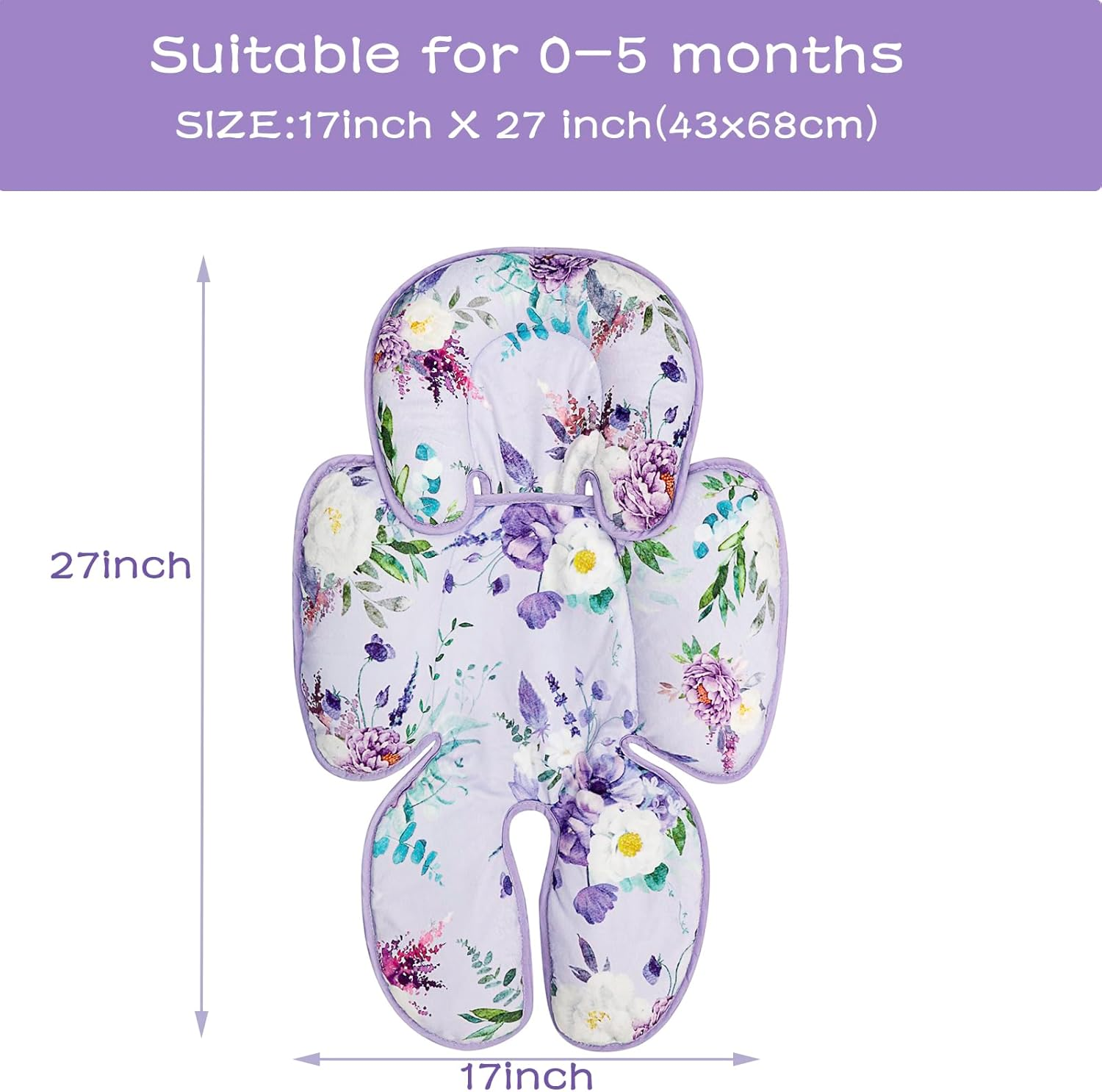 CARUILI Infant Super Soft Infant Cushion Insert Pillow 2 in 1 Body Support for Newborn Girl Baby Cushion for Stroller, Bouncer, Purple Floral - Animals image number 3