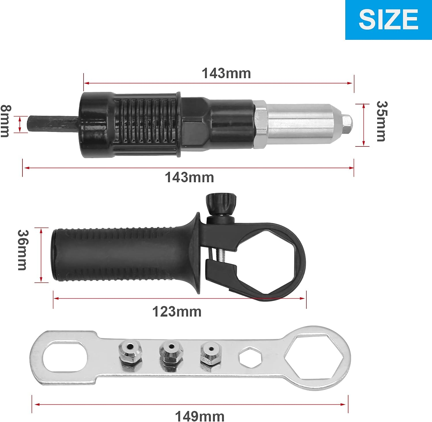 VIKKSAER Professional Electric Rivet Nut Gun Adaptor, Cordless Rivet Tool,Rivet Drill Attachment,Pop Rivet Gun Kit