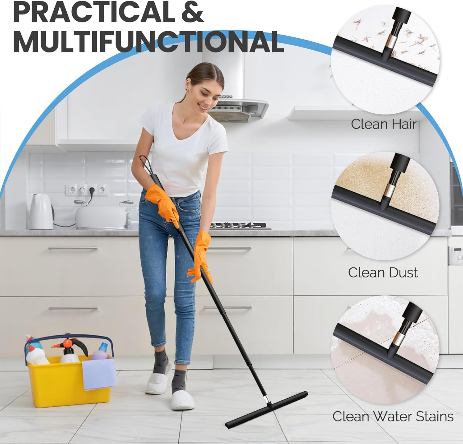 Shower Squeegee Long Handle, Window Wiper and Window Squeegee 2 in 1, Squeegee Shower Floor, 120 Cm Telescopic Rod, Water Pusher, Floor Squeegee, Window Cleaning Set, Glass Wiper for Shower (Black) image number 6