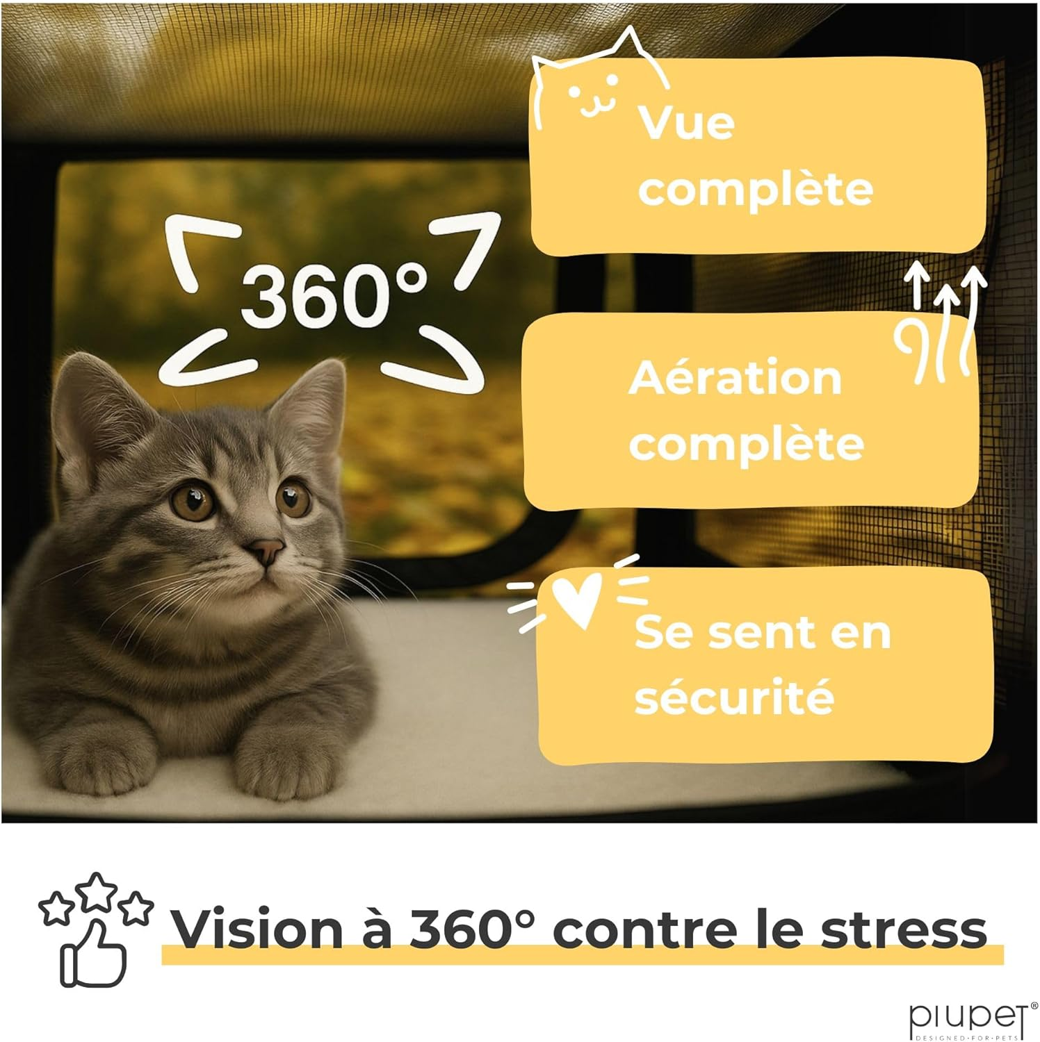 Piupet&reg; Cat Transport Box - Ideal for Cats and Small Dogs - Sturdy Transport Bag with Large Field of View - Cat Transport Box - Stylish Cat Box with Removable Fleece Mat image number 3