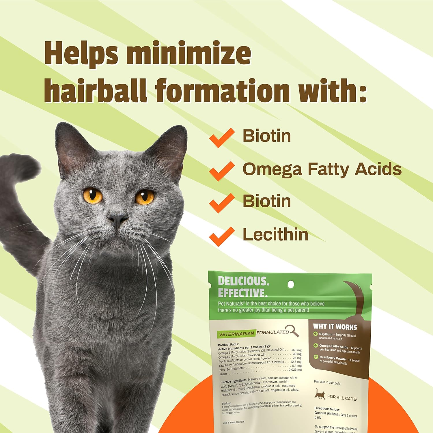 Pet Naturals of Vermont - Hairball, Daily Digestive, Skin and Coat Support for Cats, 160 Bite-Sized Chews image number 1