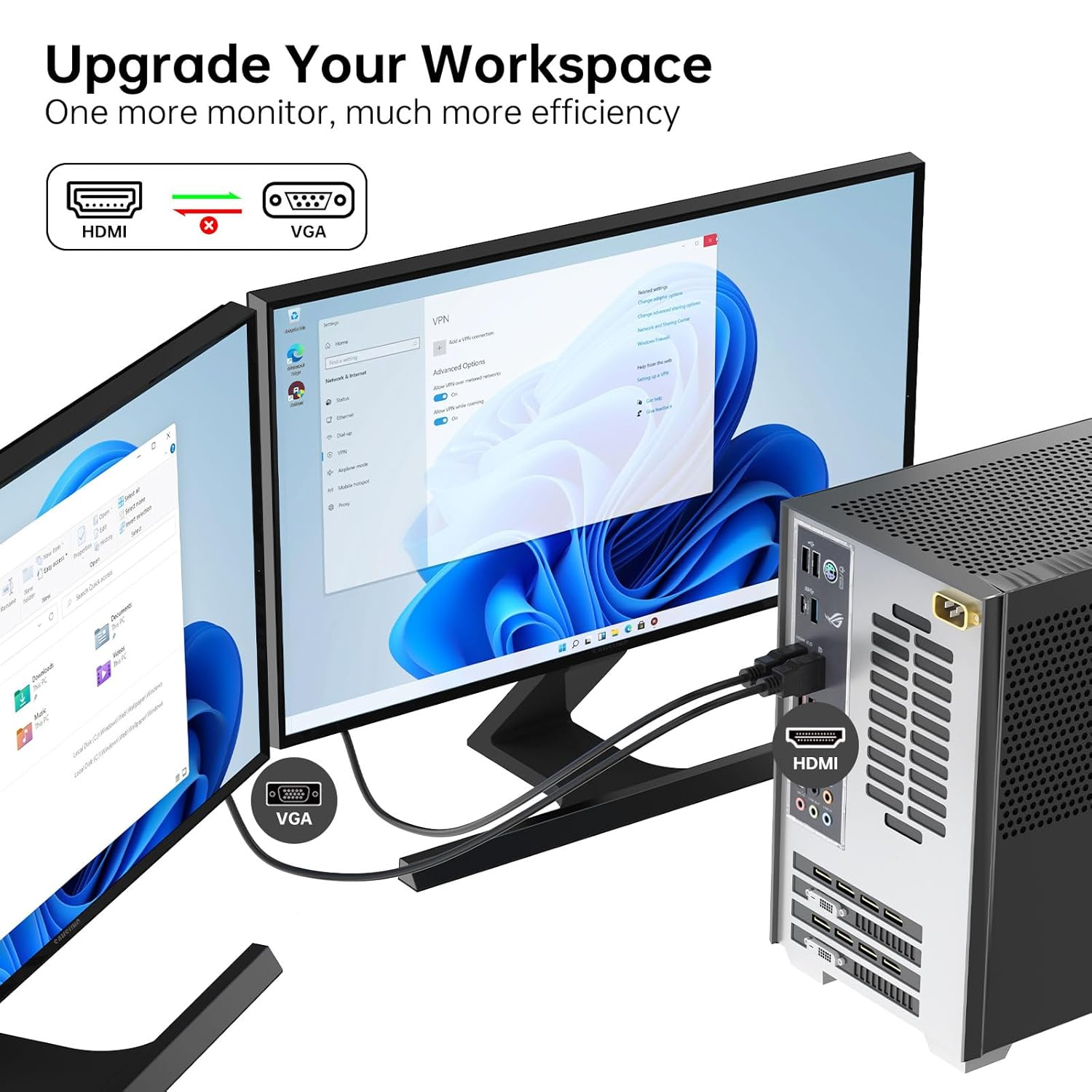 HDMI to VGA Cable 1.8M, Uni-Directional 1080P 60Hz HDMI Output to VGA Input Digital Video Converter Cable Non-Bidirectional [Male to Male] for Projector, Desktop, Laptop, Monitor, HDTV and More image number 6