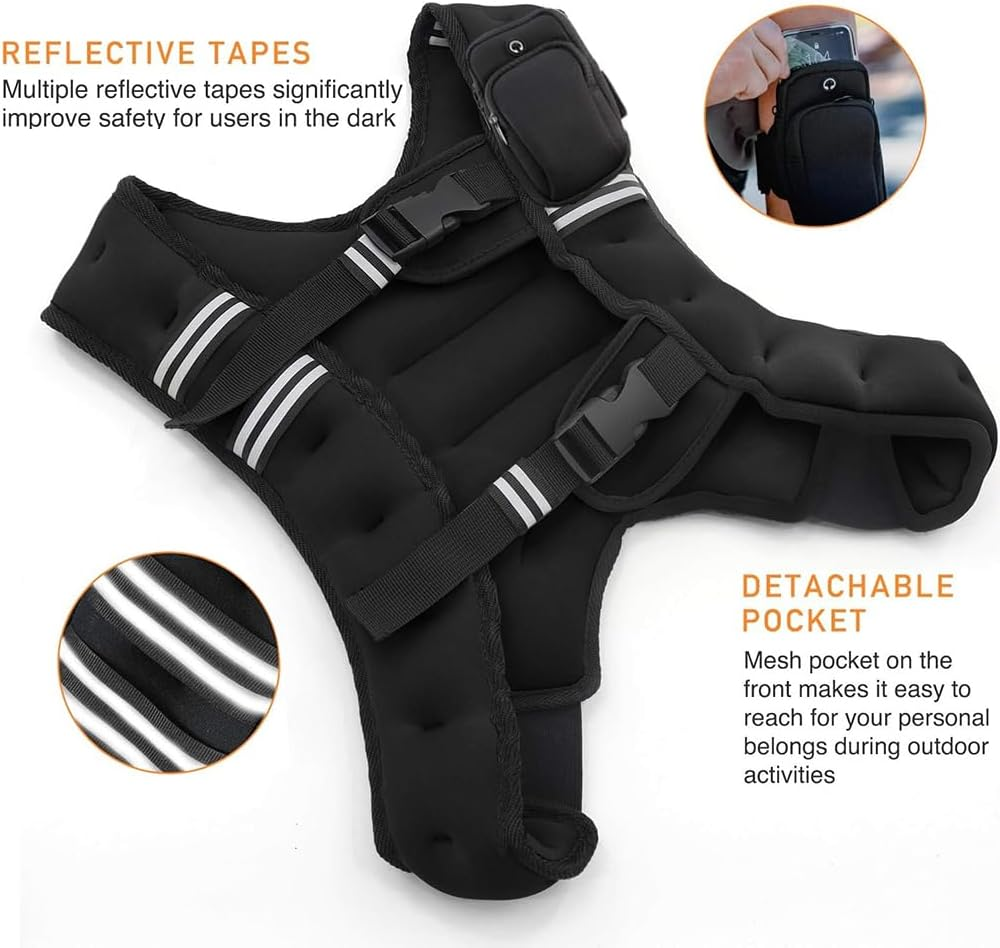 Weighted Vest with Armband Workout Equipment with Adjustable Dual Buckle Straps and Reflective Strip for Workout, Strength Training, Running, Fitness, Muscle Building, Weight Loss, Weightlifting image number 1