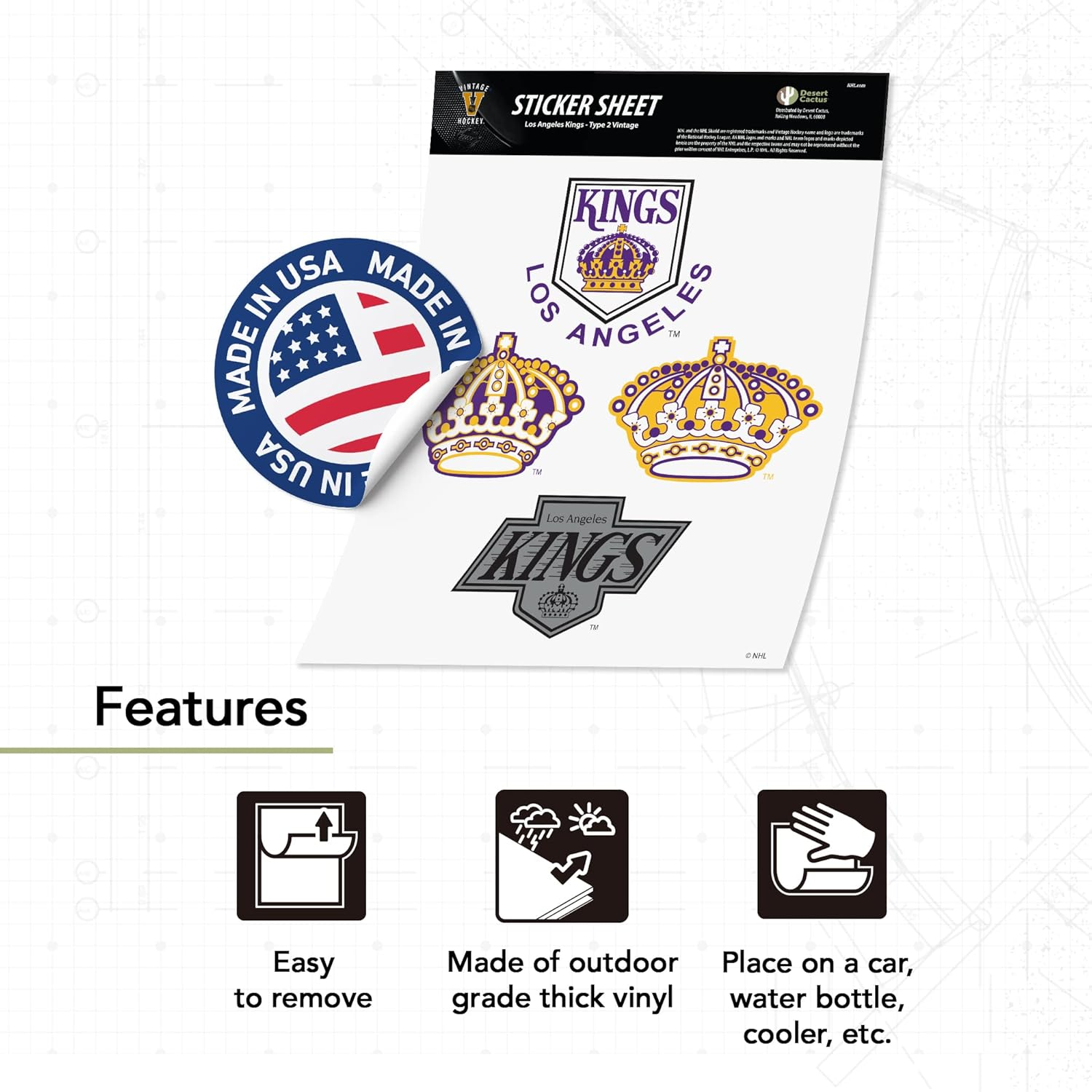 Los Angeles Kings LA Team NHL National Hockey League Sticker Vinyl Decal Laptop Water Bottle Car Scrapbook (Vintage Sheet) image number 1
