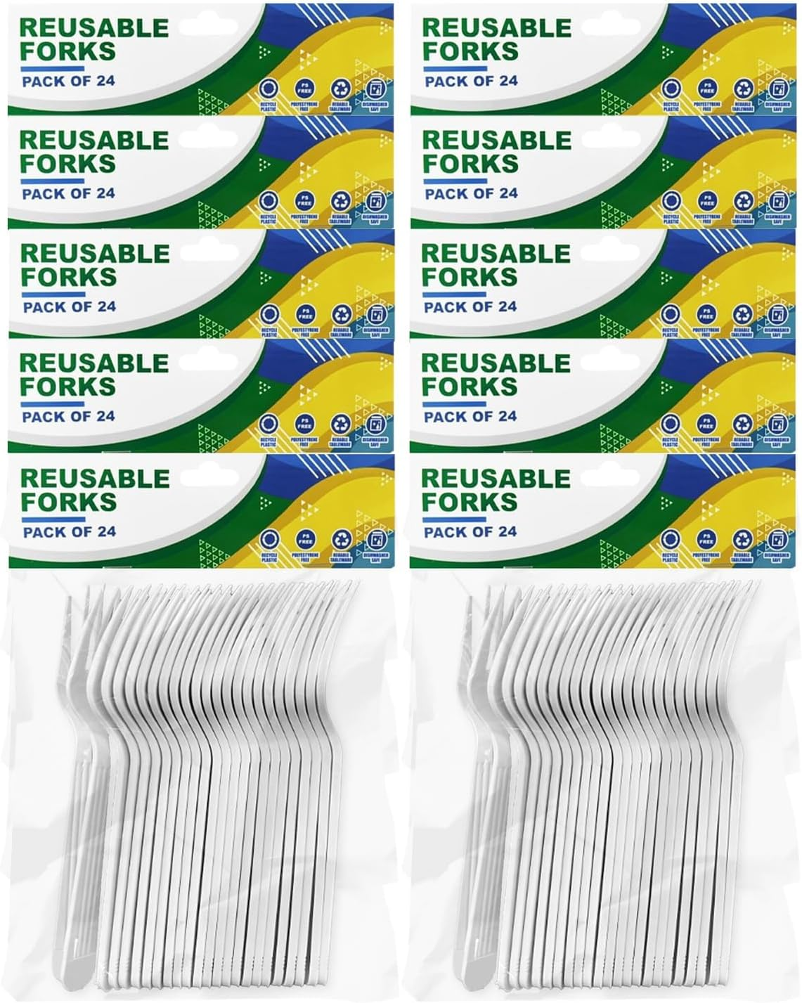 24/96/240 Pieces- Heavy Duty Reusable Plastic Forks White Cutlery Party Catering (96)