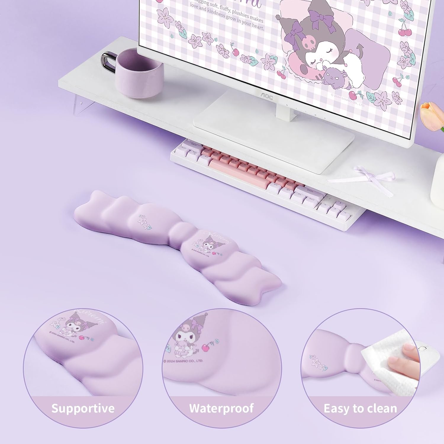 Memory Foam Bowknot Wrist Rest,Non-Slip Rubber Base Keyboard Wrist Rest for Gaming,Or Home Office Work (Purple) image number 2