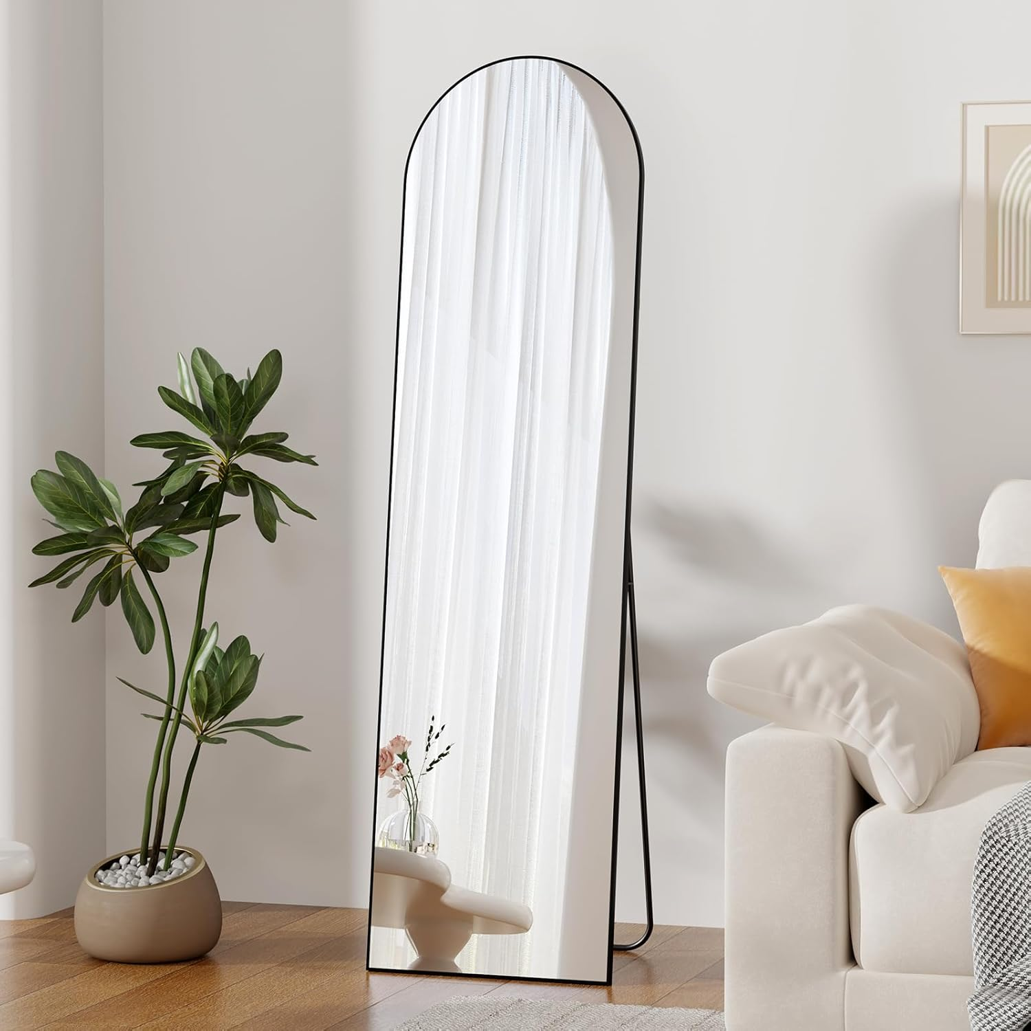 ZHUNFA Arched Full-Length Mirror, 148X40 Centimeter, Full-Length Mirror Wall-Mounted, Aluminum Alloy Frame Home Decor,Black.