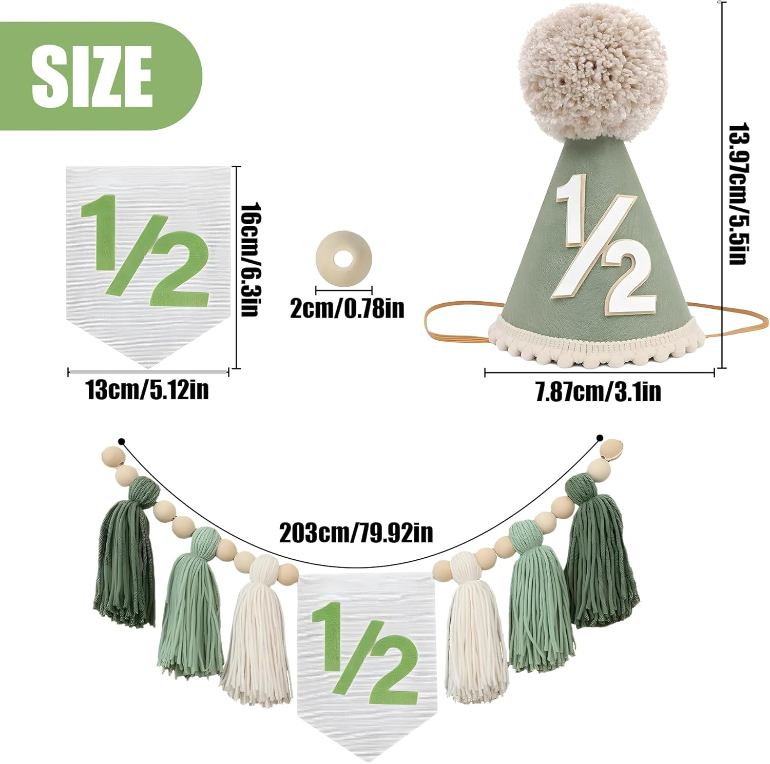 Half Birthday Hat for Baby, Includes Burlap 1/2 Year Old Party Hat and High Chair Banner for Boys & Girls, 6-Month Celebration, Photo Shoot & Birthday Party Decor image number 2