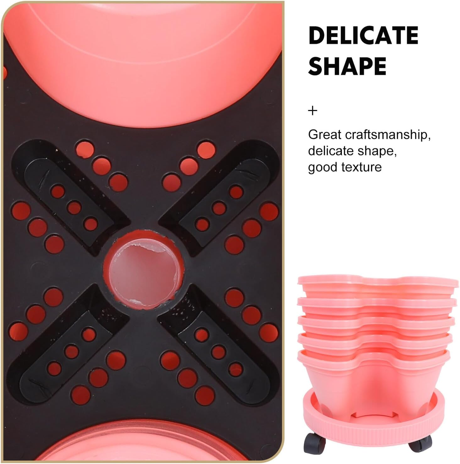 GAROZATION Stackable Vertical Strawberry Tower Planter with Movable Casters Multi-Layer Flower Pot for Outdoor Herb and Vegetable Gardening Space-Saving Pink Multi-Tiered Planter Box image number 6