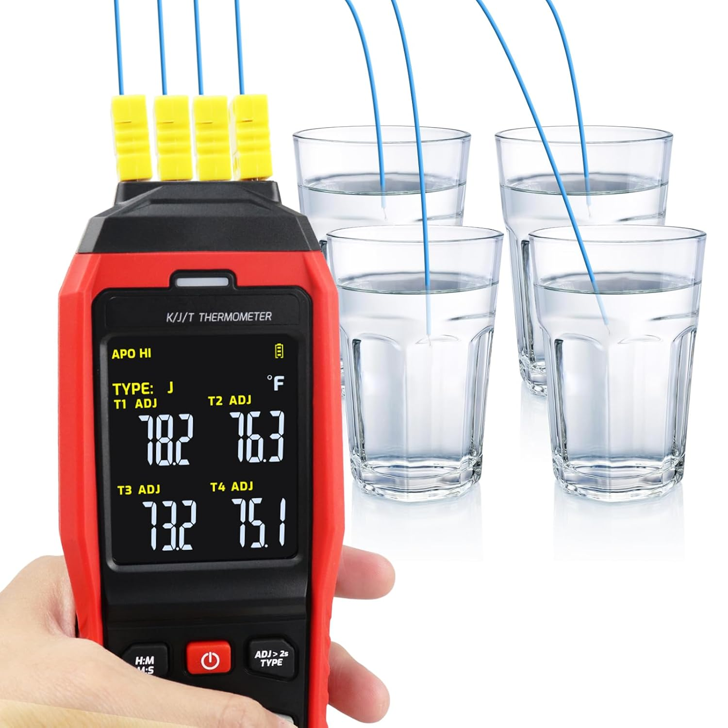 Thermocouple Thermometer Digital Data Logger Thermometer 4 Channel K/J/T Type Thermocouple Meter Temperature Meter, Temperature Logger with Sound & Light Alarm -200~1372&deg;C (-328~2501&deg;F) image number 1