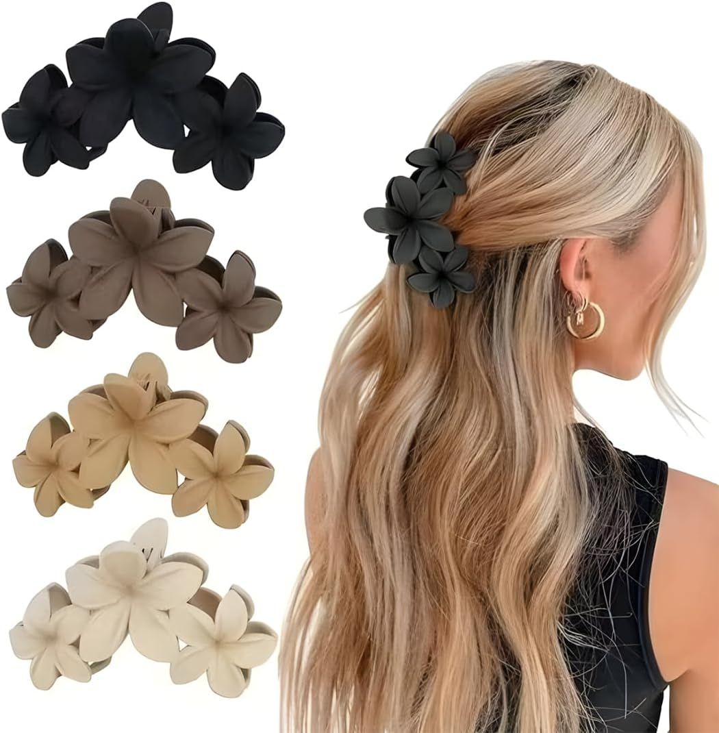 XYTAHDM Flower Hair Clips, Pack of 4 Flower Hair Clips, Large Flower Hair Clip, Hawaiian Flower Claw Clips, Hawaiian Hair Accessories for Thick Hair, Thin Hair