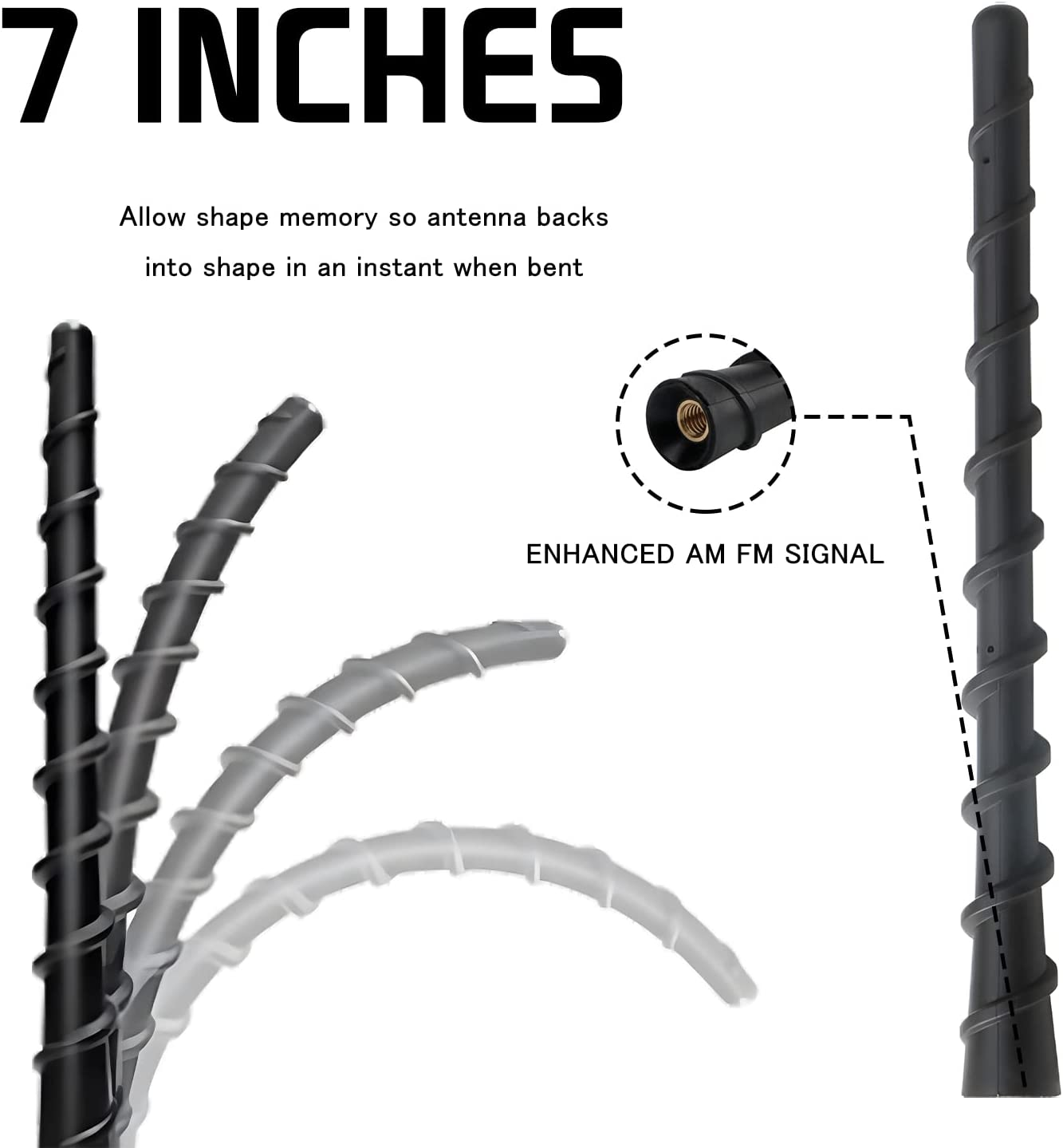 Black Spiral Car Antenna,7 in Car Radio Aerial Mast,Replacement Car Roof Mount Aerial Compatible with Jeep Wrangler JK JL JLU JKU Gladiator JT 2007-2022,Replacement, Jeep AM/FM Radio Reception image number 2