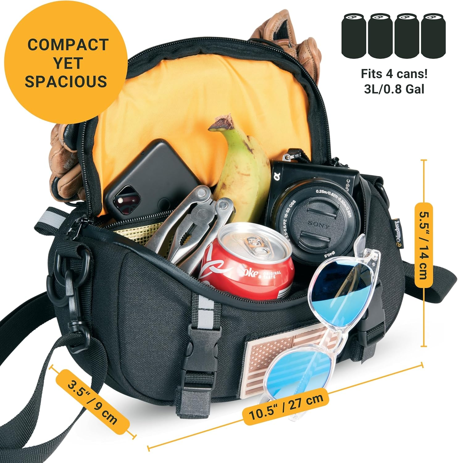 Odinsberg Multifunctional Motorcycle Handlebar Bag Tool Fork Front Tail Frame Side Small Storage Compartment Pouch for Motorbike Bicycle Snowmobile Quad ATV Moto,Black,(Valhalla-Bar-Bag-Bk-M V1) image number 2