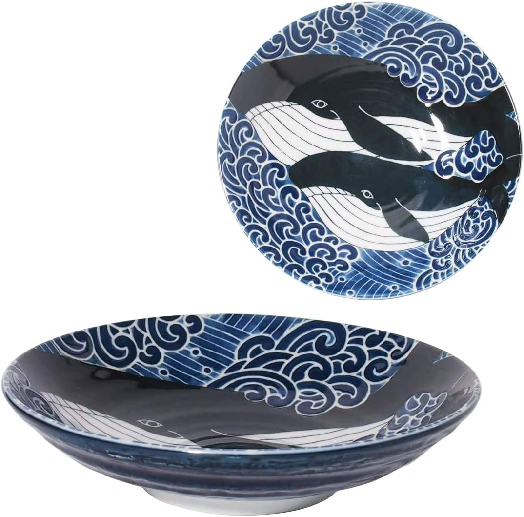 Mino Pottery White Wave Whale 215 Deep Plate image number 5