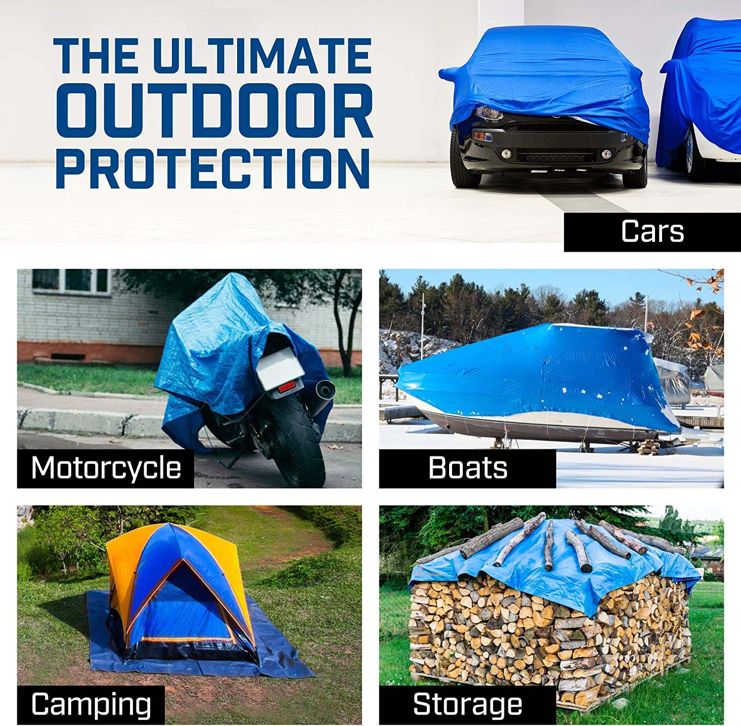 B-Air Grizzly Tarps by 9' X 12' Large Multi-Purpose Waterproof Heavy Duty Poly Tarp with Grommets Every 36", 8X8 Weave, 5 Mil Thick, for Home, Boats, Cars, Camping, Protective Cover, Blue image number 1