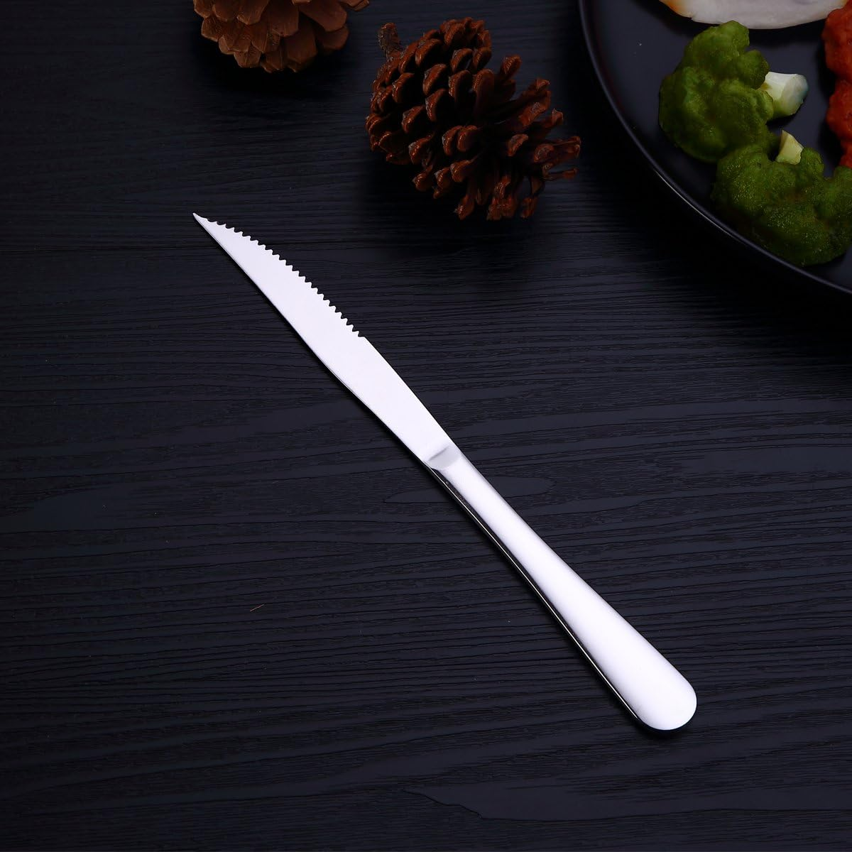 Berglander Stainless Steel Steak Knives Heavy Duty Steak Knife for Chefs Great for BBQ Weddings Dinners Parties Homes Kitchens Flatware Cultery Set Silverware Pack of 6 image number 4