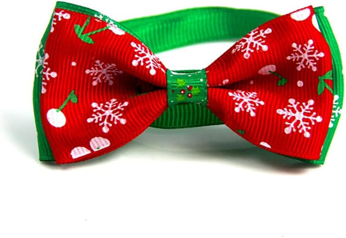 Christmas Pet Bow Tie, Xmas Cat Dog Collar Adjustable Neck Strap for 20-36 Cm Cats Kitty Puppy (Cherry & Snowflake) image number 1