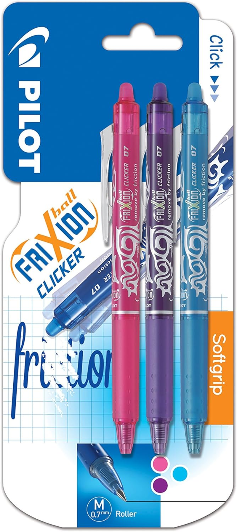 Pilot Frixion Clicker Retractable Erasable Rollerball 0.7 Mm Tip - Violet/Pink/Turquoise, Pack of 3 image number 4