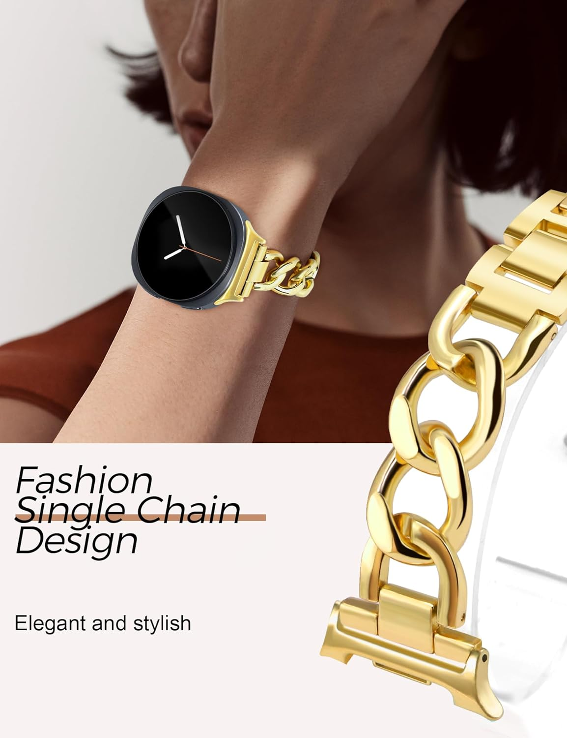 JR.DM Gold Metal Bracelet Bands for Women Compatible with Samsung Galaxy Watch 8 40 Mm 44 Mm/8 Classic 46 Mm Adjustable Cowboy Double Chain Dressy Fashion Jewellery Wrist Band for Galaxy Watch 8/8 - A1 Silver image number 7