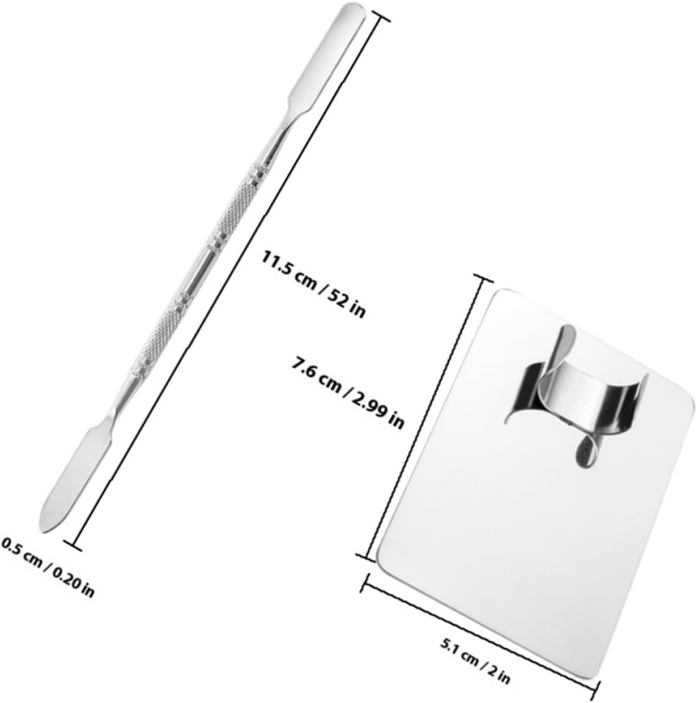 Mobestech Stainless Steel Nail Mixing Palette Set with Spatula, Small Cosmetic Makeup Mixing Tray Ring for Professional Makeup Artists and Nail Art Use image number 3