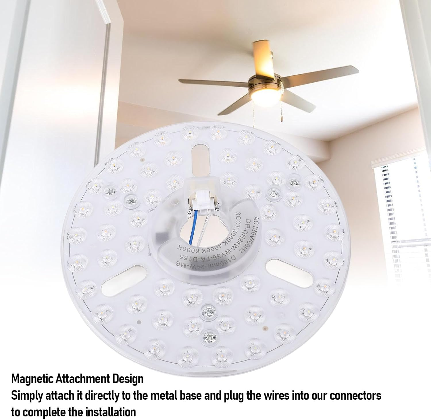 6.3 Inch LED Ceiling Fan Light Retrofit Kit, 24W 3CCT 3000K 4000K 6000K Dimmable round Ceiling Light, Replacement Ceiling Fans with Lights for Bedroom Living Room Dining Room (230) image number 2