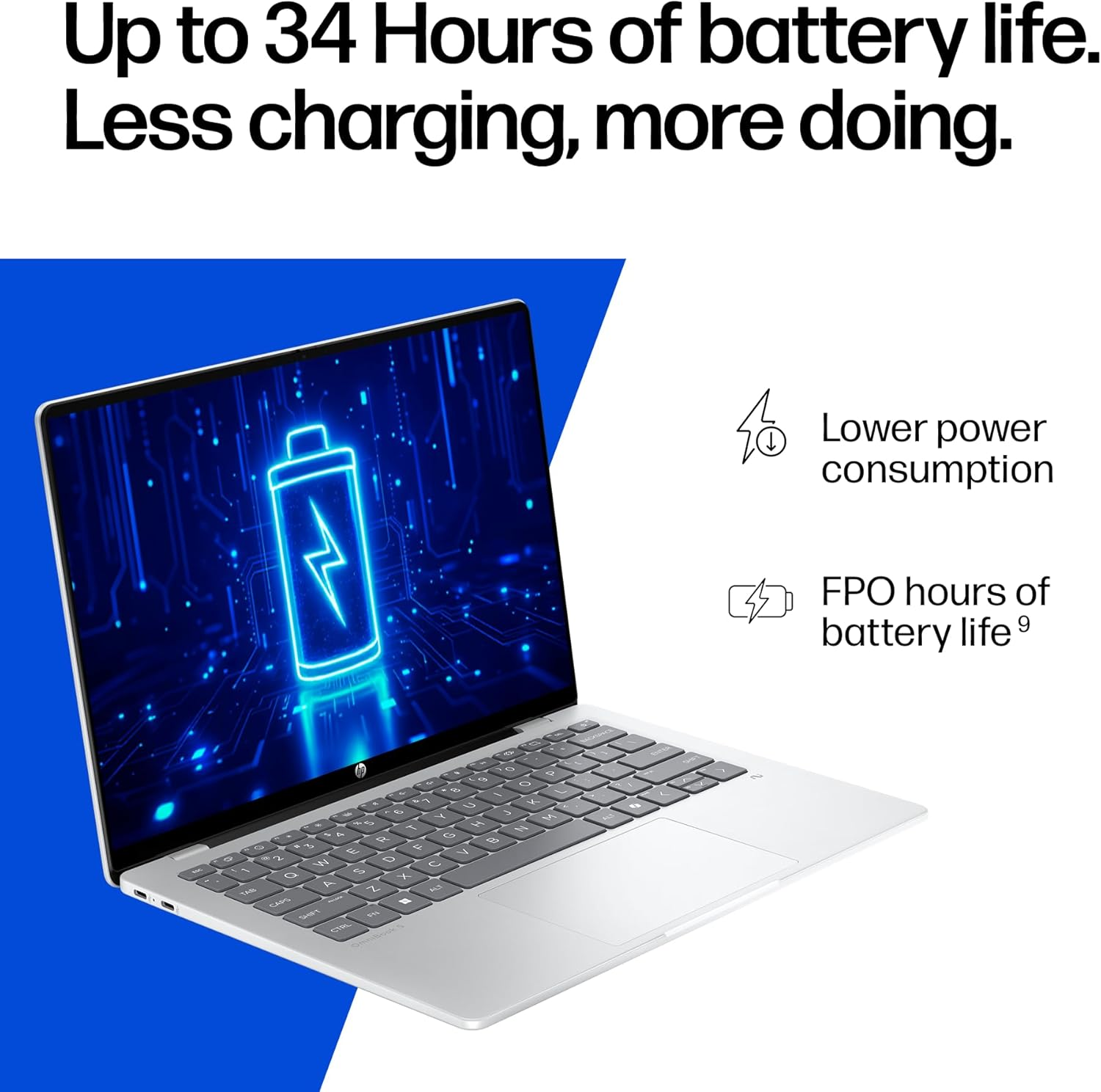 HP Omnibook 5 Next Gen AI 16" Laptop, 2K OLED Display, Qualcomm&reg; Snapdragon&reg; X Processor, 16GB RAM, 512GB SSD, Windows 11 Home, Glacier Silver, C42DWPA image number 4