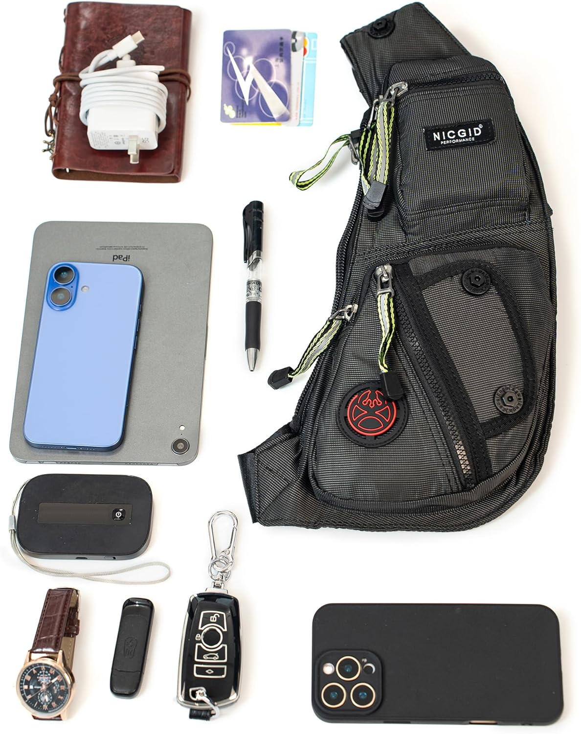 Nicgid Sling Bag Chest Shoulder Backpack Fanny Pack Crossbody Bags for Men - Army Green-1 image number 4