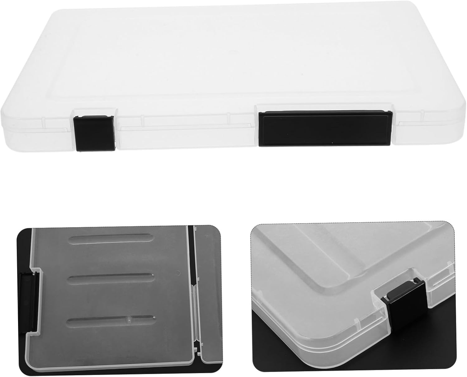 CAXUSD A5 Plastic Document Storage Box Lid, Desk Organiser for Office and Home, Black Slim File Holder for Scrapbook Paper and Magazine Storage image number 1
