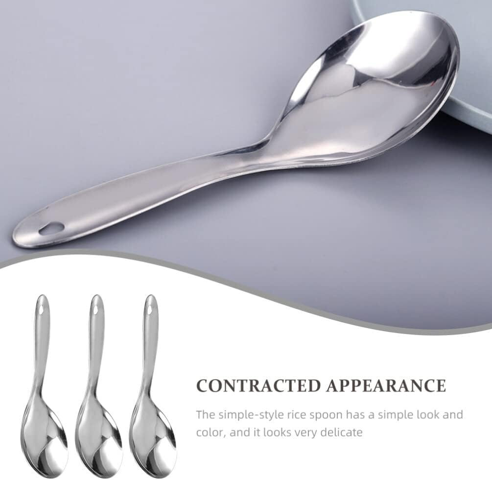 Luxshiny Stainless Steel Rice Spoon Non-Stick Serving Spoon Lightweight Cooking Utensil with Ergonomic Handle for Home Kitchen and Outdoor Picnic 8.66In image number 2