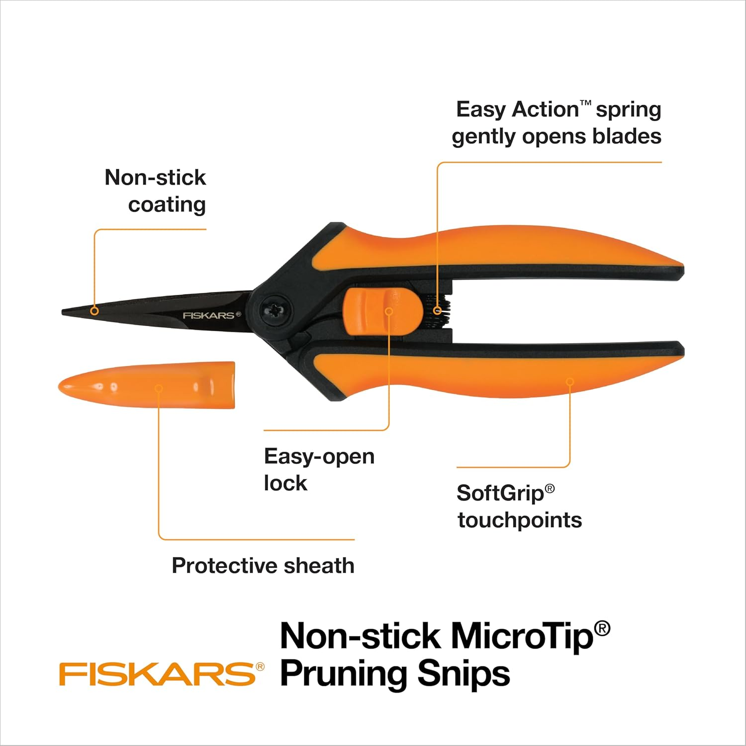 Fiskars Micro-Tip Pruning Snips Garden Shears - Plant Cutting Scissors with Sharp Precision-Ground Non-Stick Blade - 2-Count