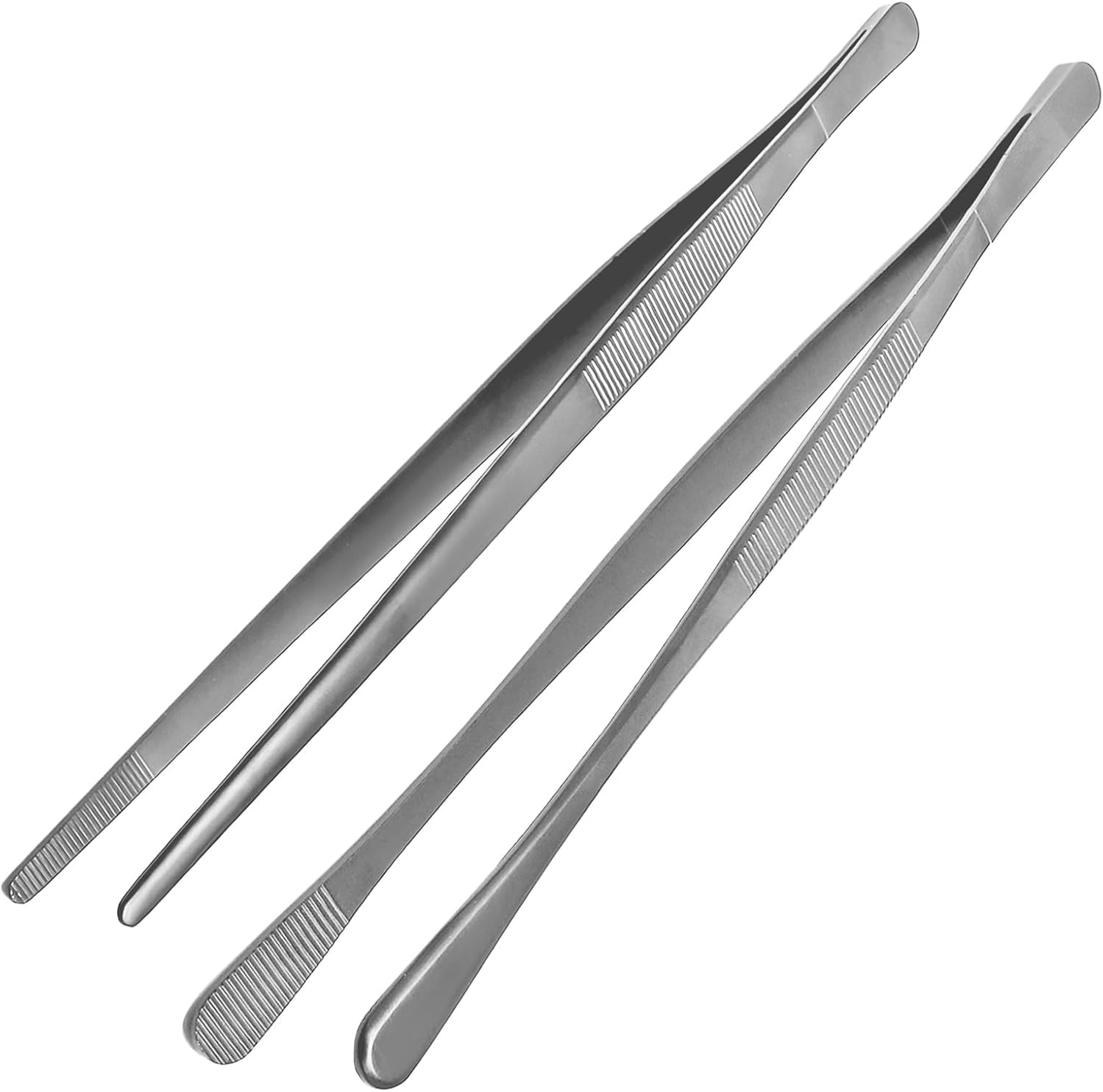 Stainless Steel Tongs 12-Inch 2-Pack, Kitchen & Cooking Tweezers with Dual-Head (Straight + round Tip) | Non-Slip Grip for BBQ, Grilling, Serving & Food Preparation image number 2