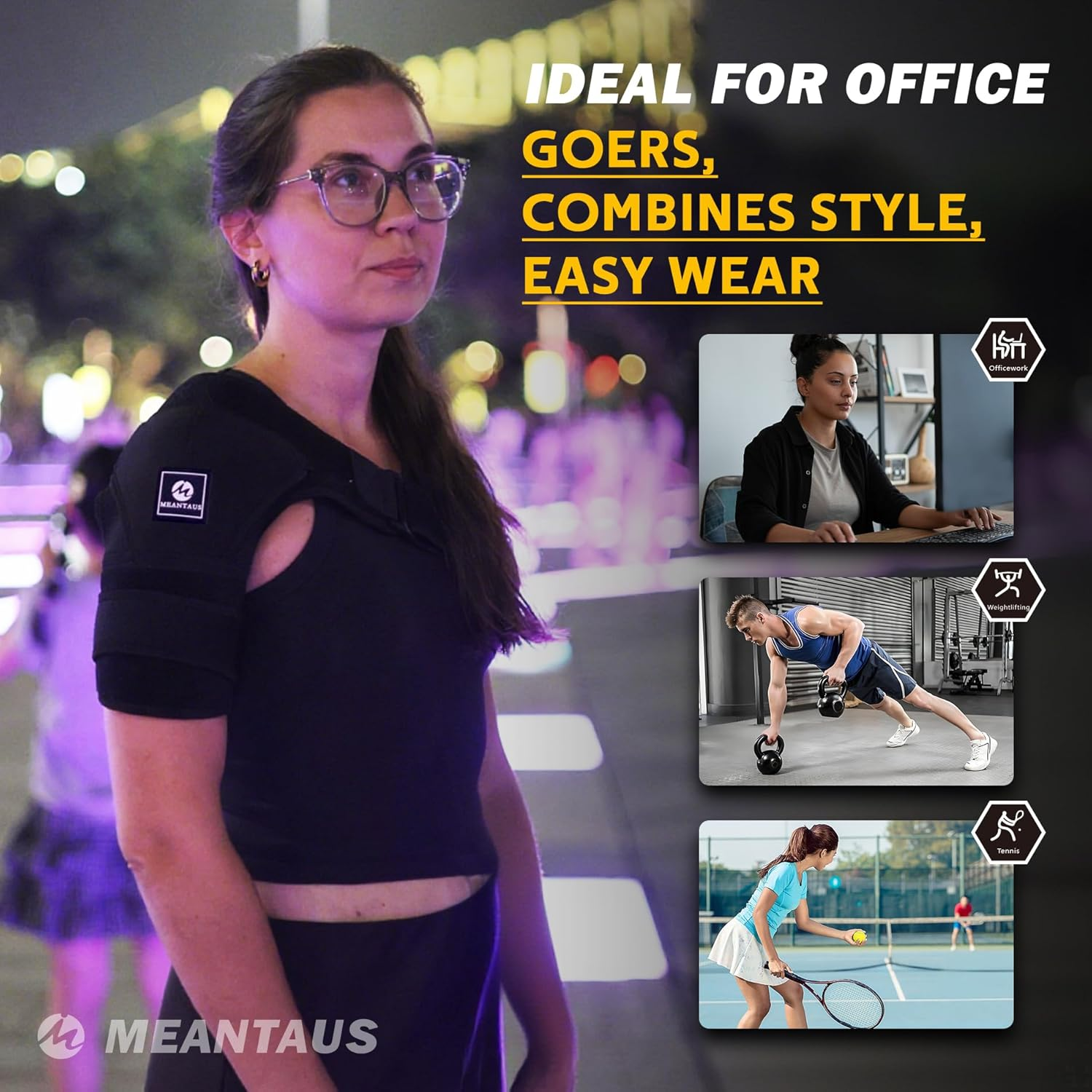 MEANTAUS Shoulder Brace Support for Pain Relief, Neoprene Rotator Cuff Compression Sleeve, Adjustable Shoulder Stabilizer for Men & Women, Sports, Injury Recovery, Left & Right Arm, Black (M) image number 1