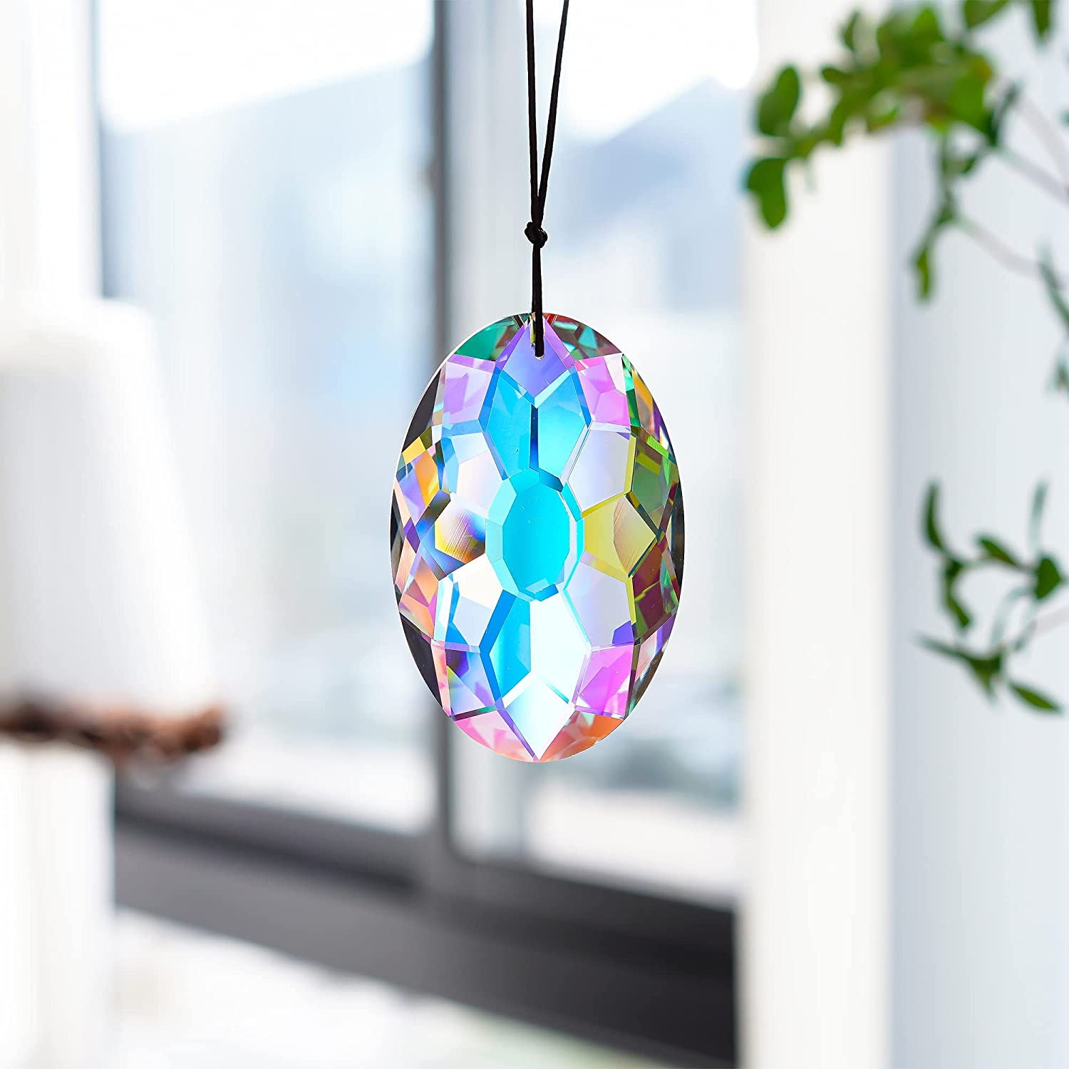 AB Coating Hanging Window Crystal Prism Suncatcher Rainbow Maker Glass Hanging Pendant Ornaments for Home Garden Ornament for Christmas Tree (89Mm,3.5Inch) image number 4