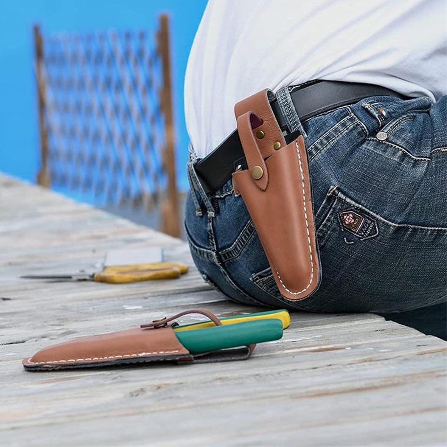 Leather Holster for Pruning Shears-Pruner Holder-Garden Tool Leather Hand Pruner Sheath Garden Pliers Scissors Holder with Snap-2 Pack image number 6