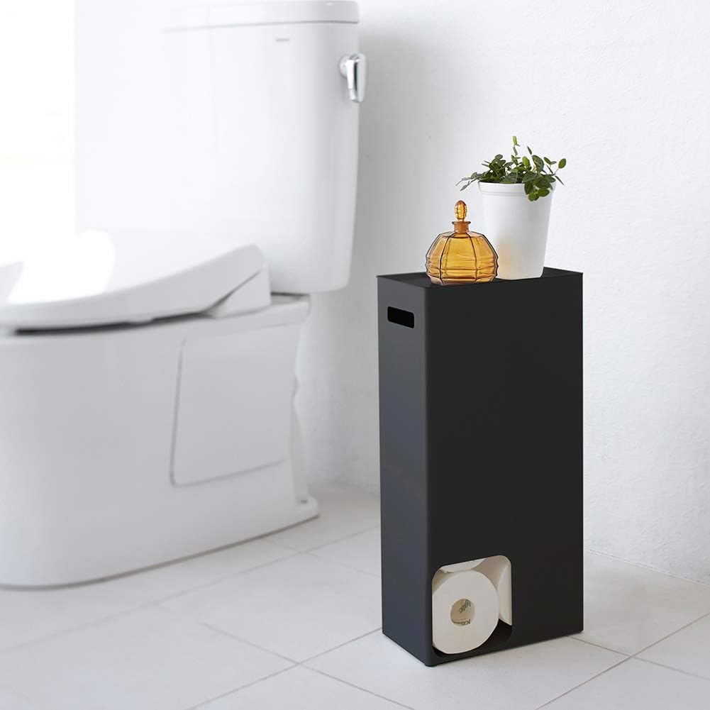 Yamazaki 3456 Toilet Paper Stocker, Black, Approx. W 9.1 X D 4.9 X H 18.9 Inches (23 X 12.5 X 48 Cm), Tower, Toilet Storage, Shelf, Rack image number 1