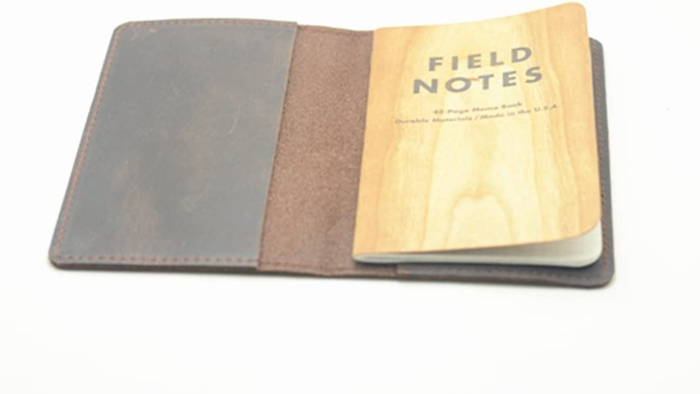 JJNUSA Leather Journal Cover Wallet for Field Notes Moleskine Cahier Notebook Pocket Size 3.5" X 5.5" Vintage Refillable Notepad Dark Brown image number 3