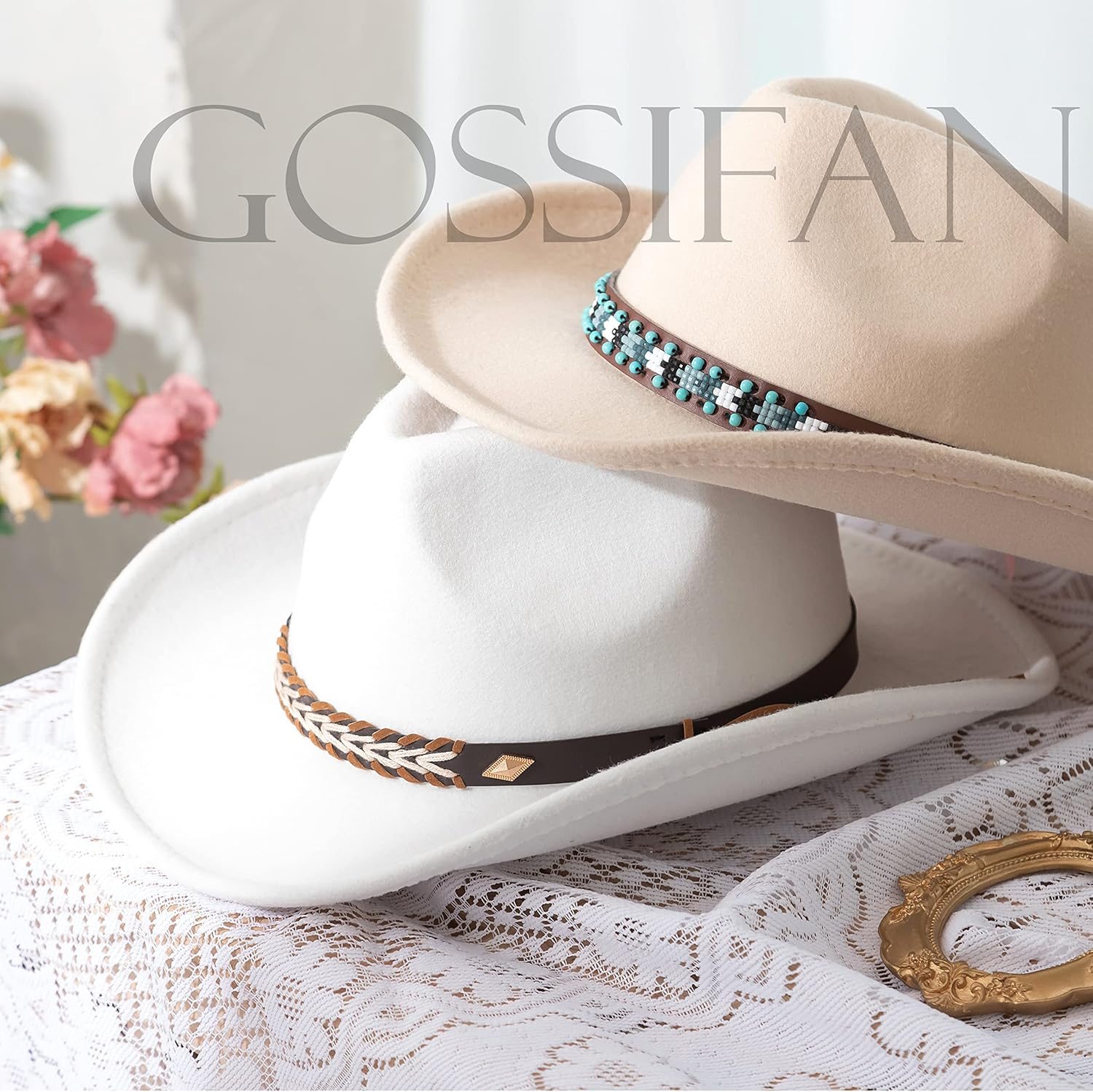 Gossifan Western Cowboy & Cowgirl Hat Felt Wide Brim Women Men Fedora