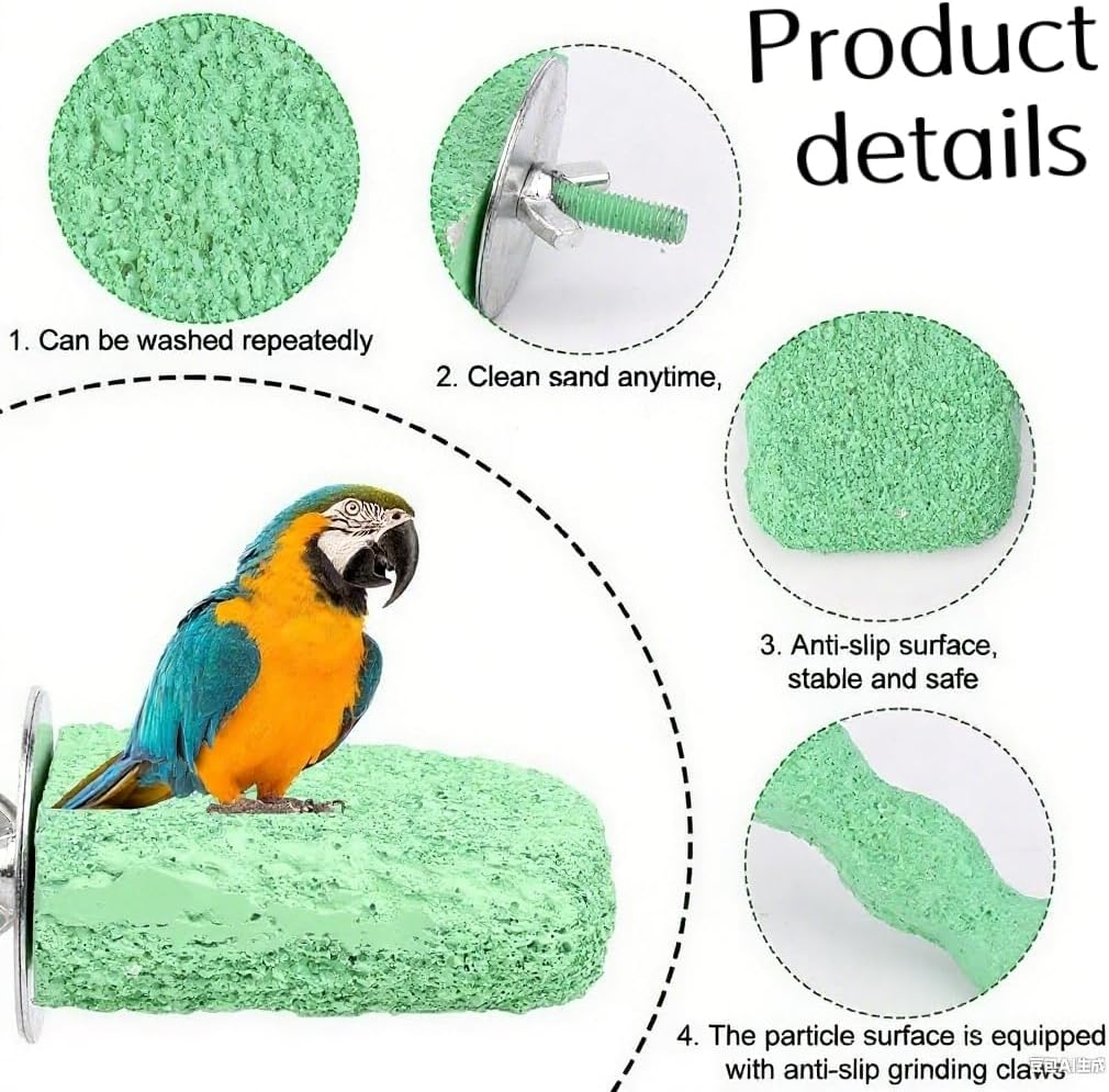 Anti-Slip Bird Nail Trimming Stick Resin Beak Stone, 2Pcs Parrot Claw and Beak Frosted Grinding Bar Standing Stick,Resin Bird Perches Bird Beak Grinding Stone,Parrot Stand Wood Paw Grinding Stick image number 4