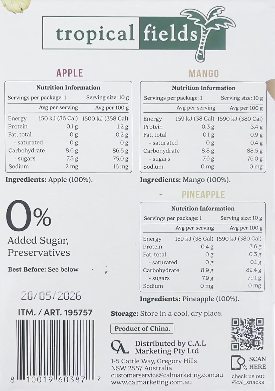 Tropical Fields Fruit Bites Variety Pack 1.2Kg | Apple, Pineapple, Mango | Natural Dried Fruit Snacks | 12X10G Packs image number 1