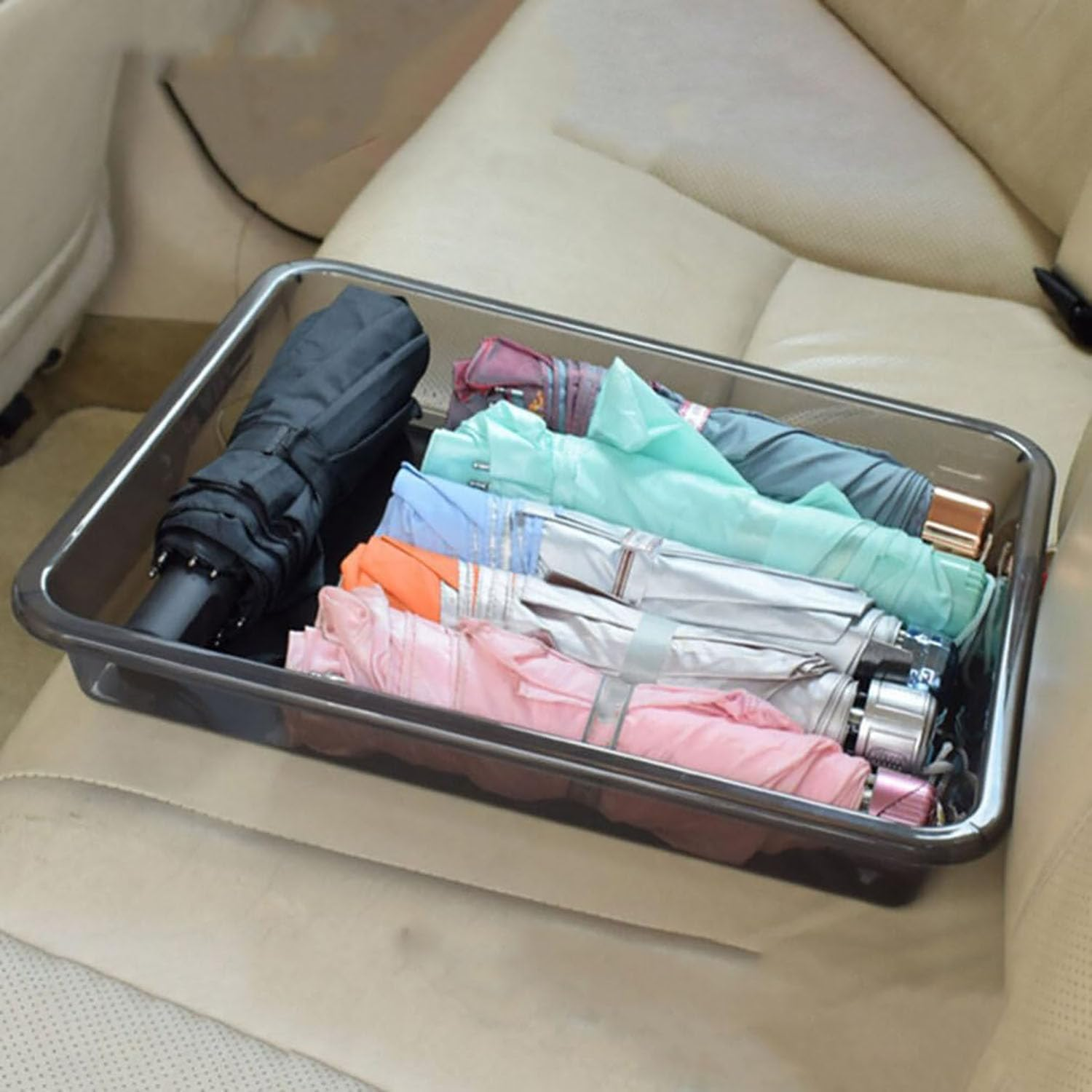 Under Seat Storage Box for Car, Car Front Underseat Storage Tray Hidden Organizer Accessories for Driver Passenger Umbrella Shoes Storage, 33X25X5CM image number 1