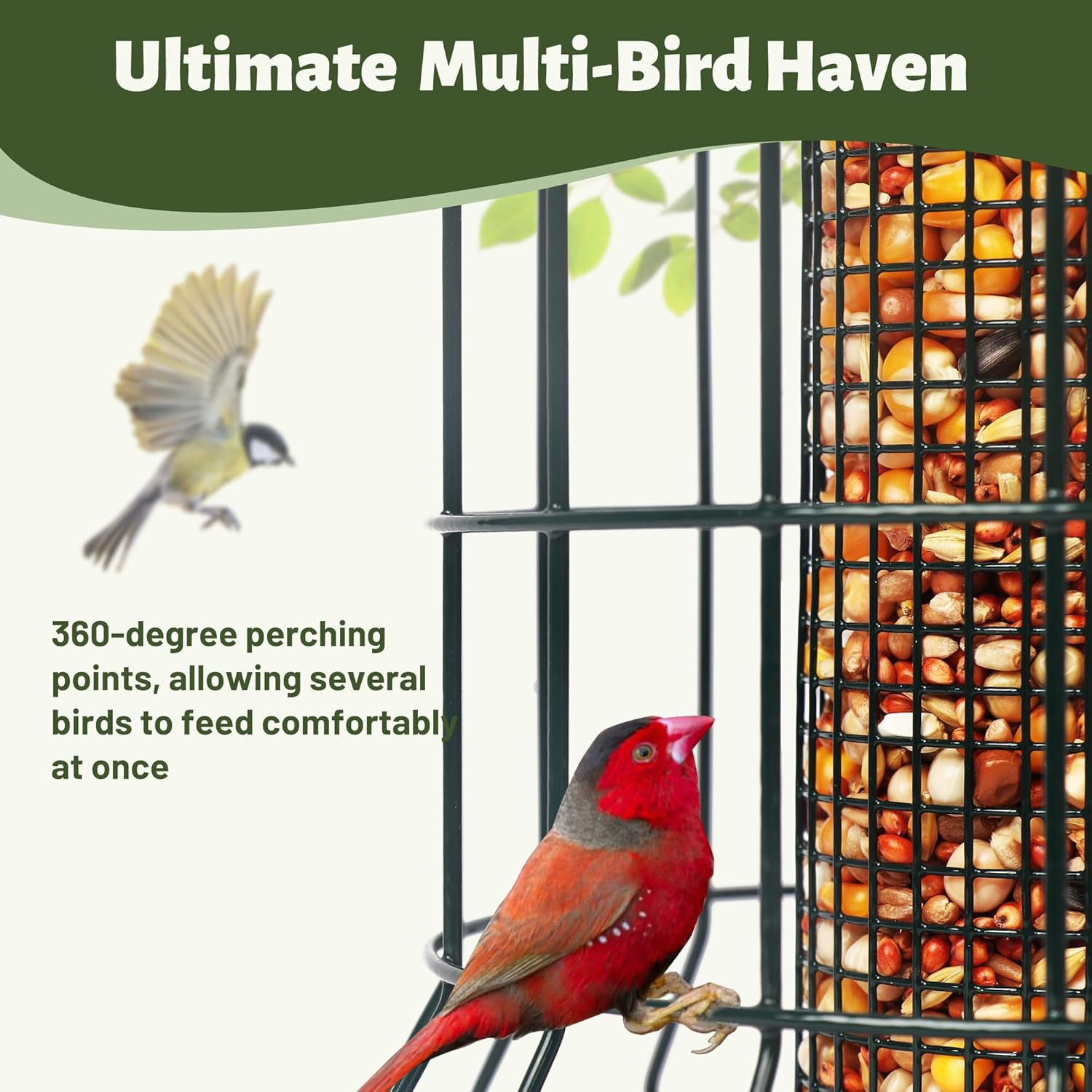 Wild Bird Feeder Squirrel Proof for Outdoors Hanging, All Metal Bird Seed Feeders for outside Winters for Cardinals Capacity Goldfinch image number 2