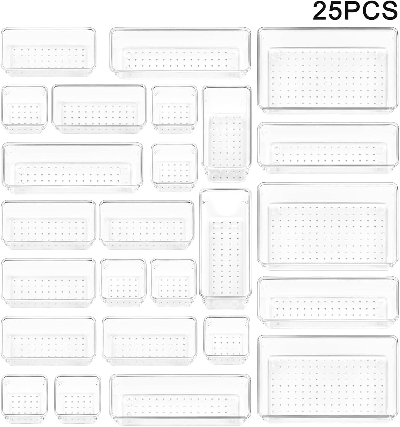 25 Piece Clear Plastic Drawer Organizers Set, 4-Size Modular Stackable Trays for Bathroom, Desk, Makeup, Jewelry, Kitchen Utensils and Home Storage,Shatter-Resistant, Anti-Slip Drawer Dividers image number 2