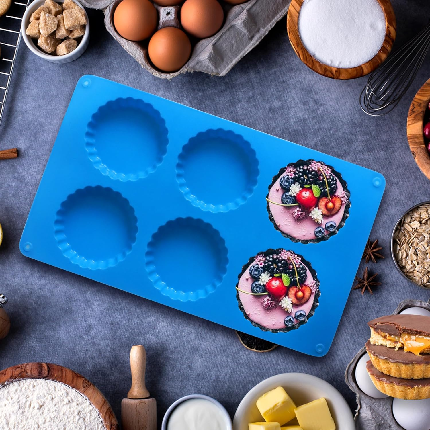 Sidosir 3Pcs Peanut Butter Cup Mold, Silicone Mini Tart Pan for Bite Size Fat Bombs, Silicone Chocolate Candy Mold for Brownie (Keto Cup) image number 3