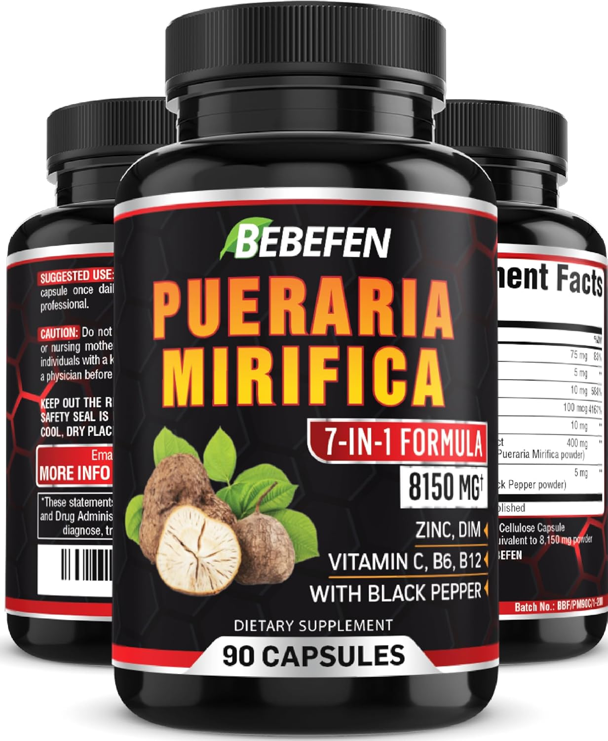 Pueraria Mirifica Capsules with Vitamin C, Zinc, Vitamin B, Vitamin B12, DIM & Black Pepper - 90 Capsules for 3 Month Supply image number 6
