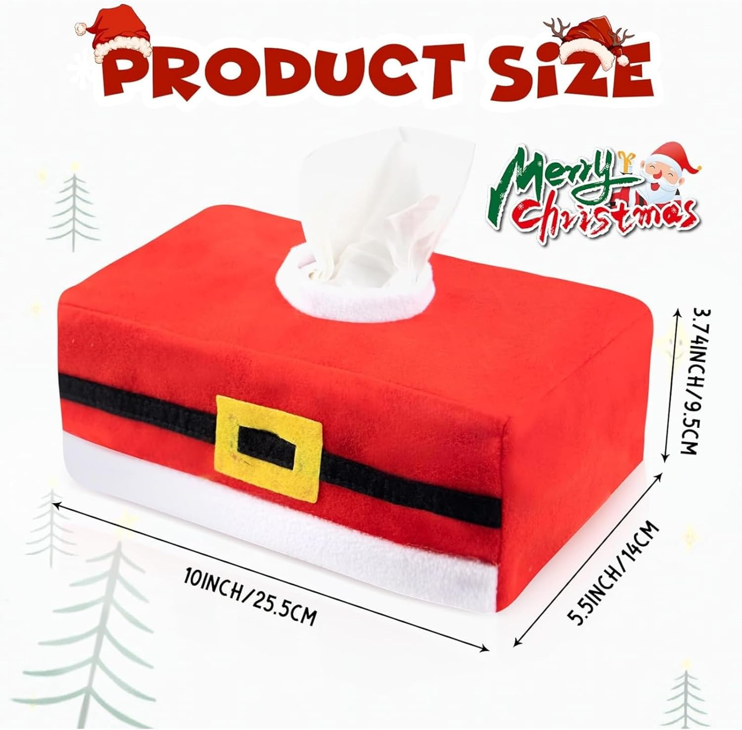 2 Packs Christmas Tissue Box Covers, Rectangular Santa Belt Paper Towel Holders, Festive Tissue Box for Car, Living Room, Kitchen and Holiday Decorations image number 3