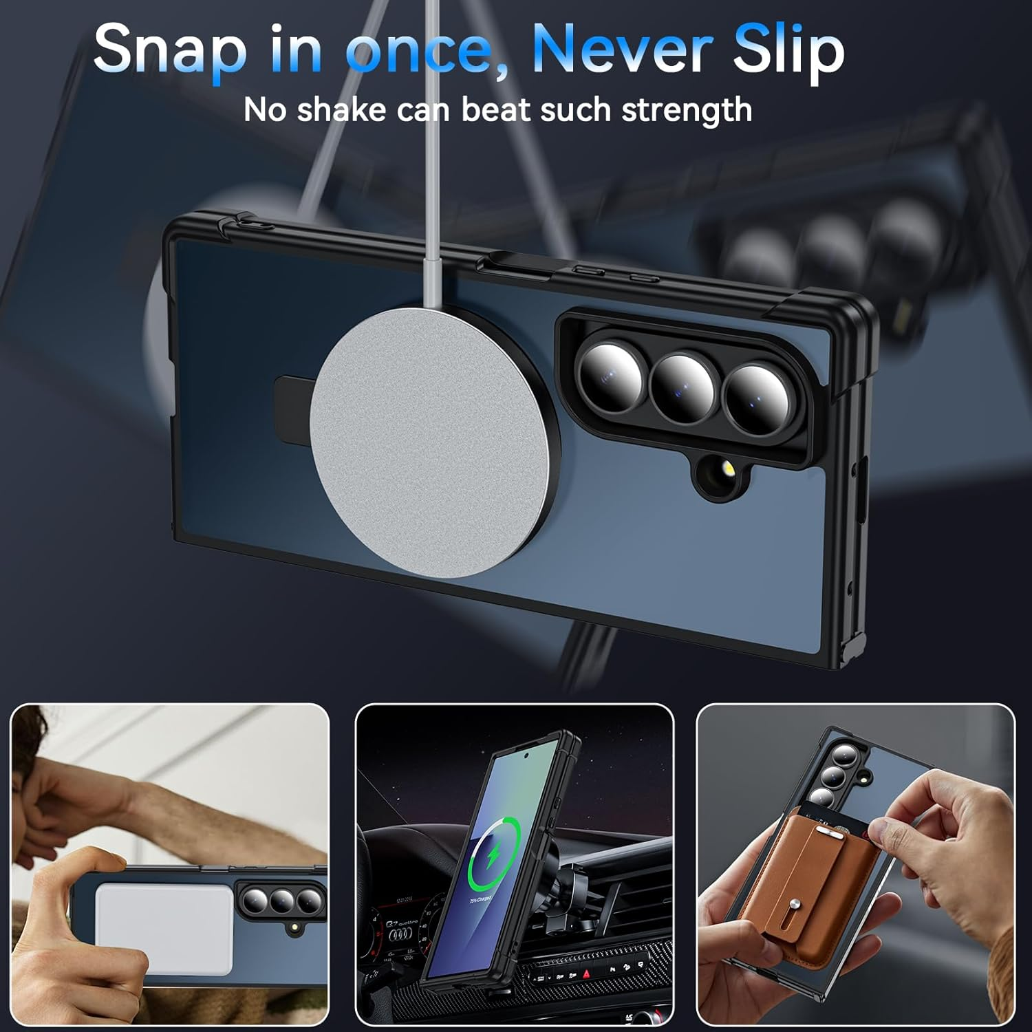 Ottpluscase Magnetic for Samsung Galaxy Z Fold 7 Case with Adjustable Stand, Compatible with Magsafe, Military Standard Protection, Translucent Matt Mobile Phone Case for Samsung Fold - Black image number 4