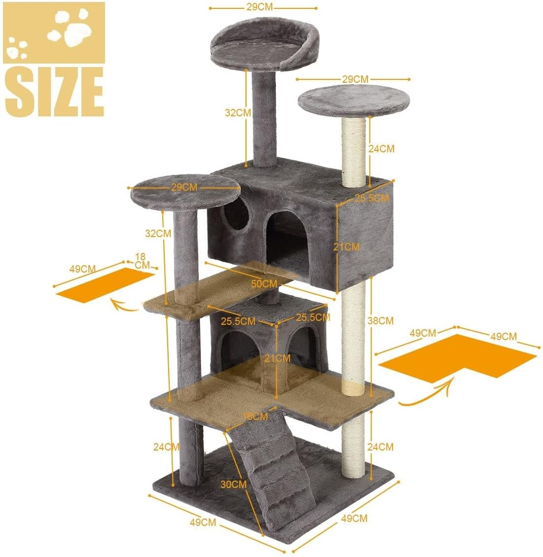 130Cm Cat Scratching Post Cat Tree Tower Home Exercise Gym Climbing Tree Play House Medium image number 6