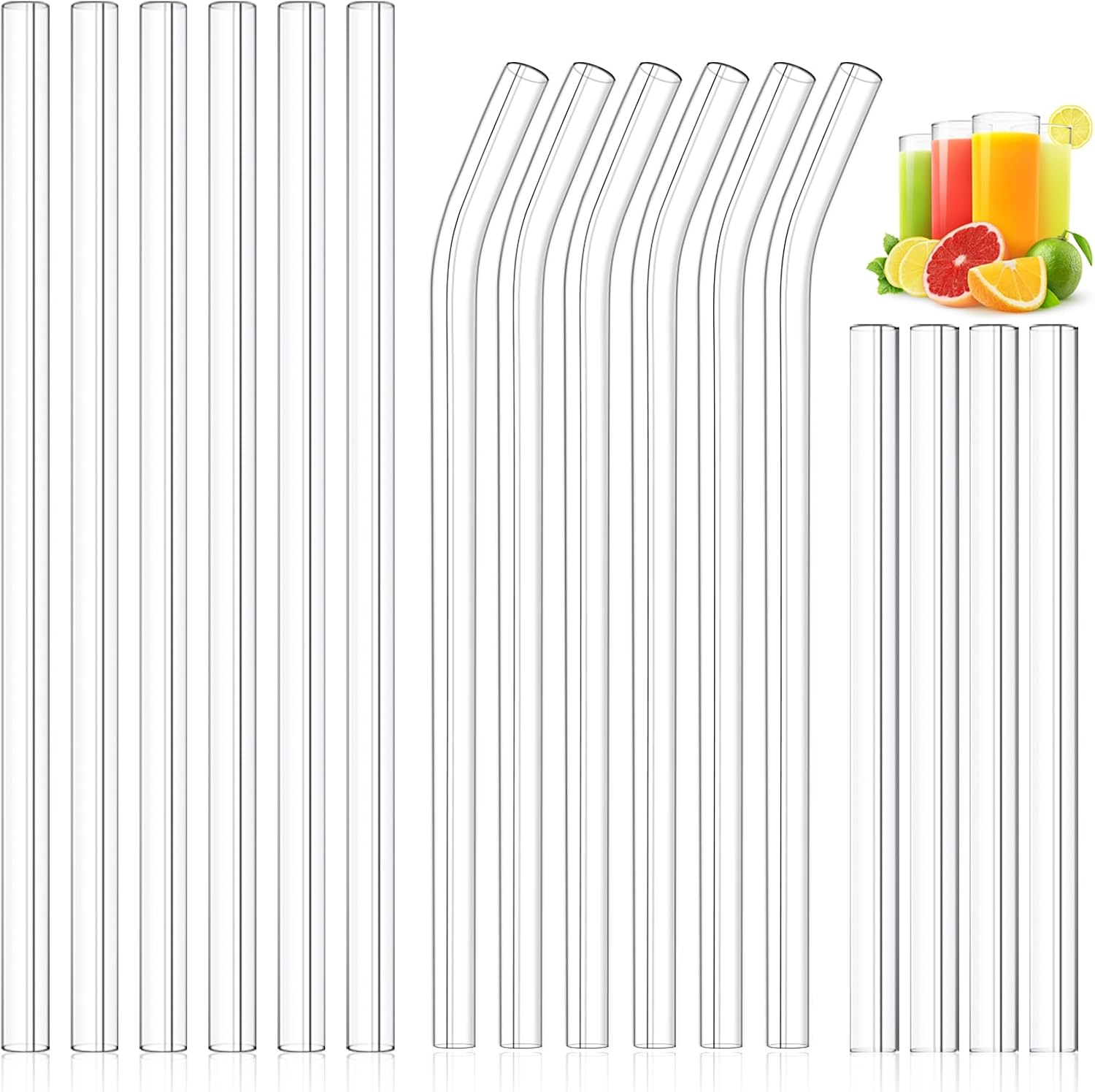 Kiemeu 16 Pack Clear Glass Straws for Drinking, &Phi;10 Mm Wide Straws for Smoothies, Cocktail and Other Drinks, Family Pack image number 4