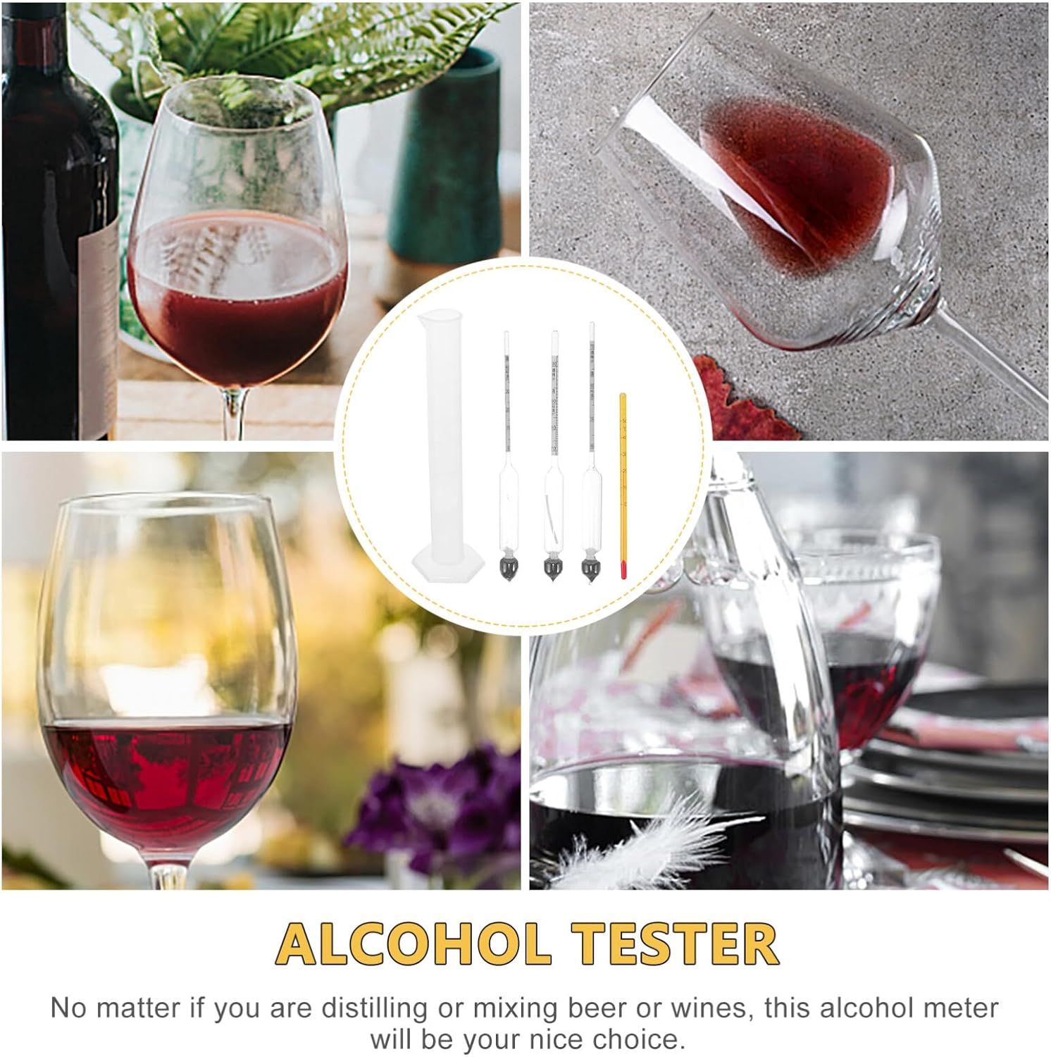 Zerodeko 1 Set Alcohol Meter Hydrometer Home Alcohol Test Distilling Supplies Fermentation Kit Alcohol Percentage Tester Alcoholmeter Home Brewing Kit Wine Liquor Glass image number 2
